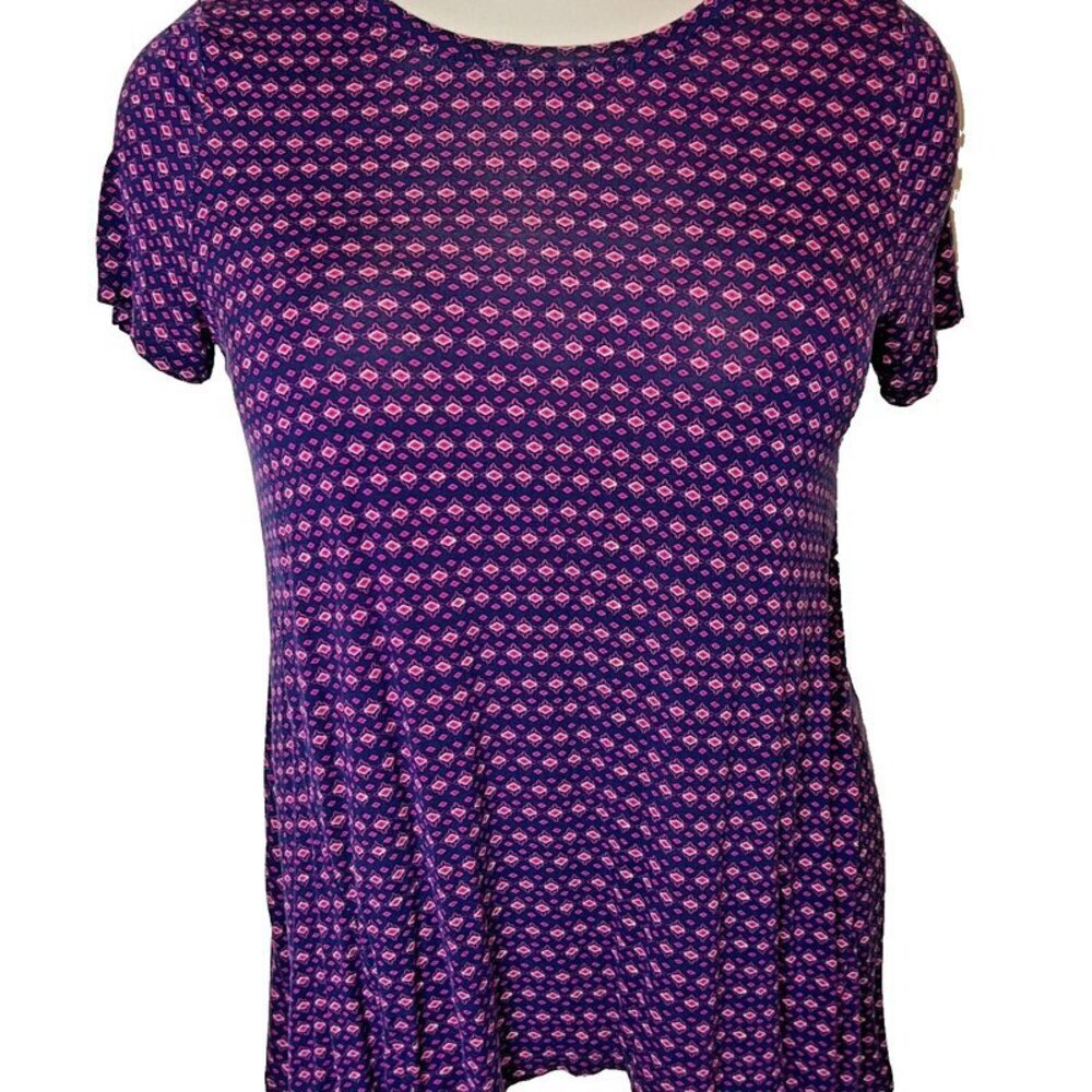 New Directions Women's XL Short Sleeve Tee Shirt Pink Diamond Pattern Sharkbite